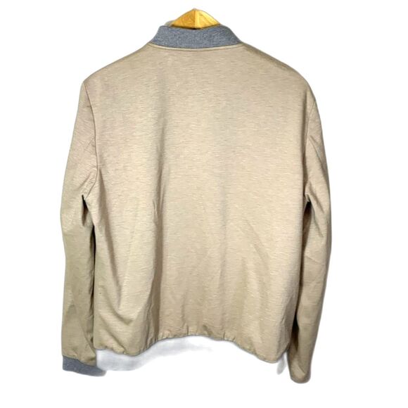 Topman Beige Gray Accents Zip Up Jersey Bomber Jacket Size 44/Large - Picture 3 of 14